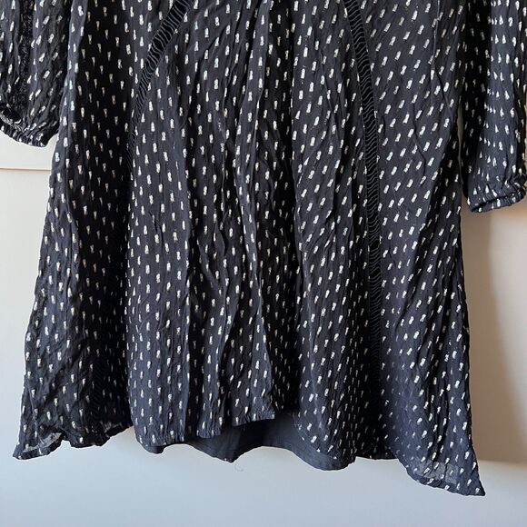 Amuse Society Women Tunic Top Blouse XS Black Silver Thread 3/4 Sleeve Tie Boho - Picture 5 of 16